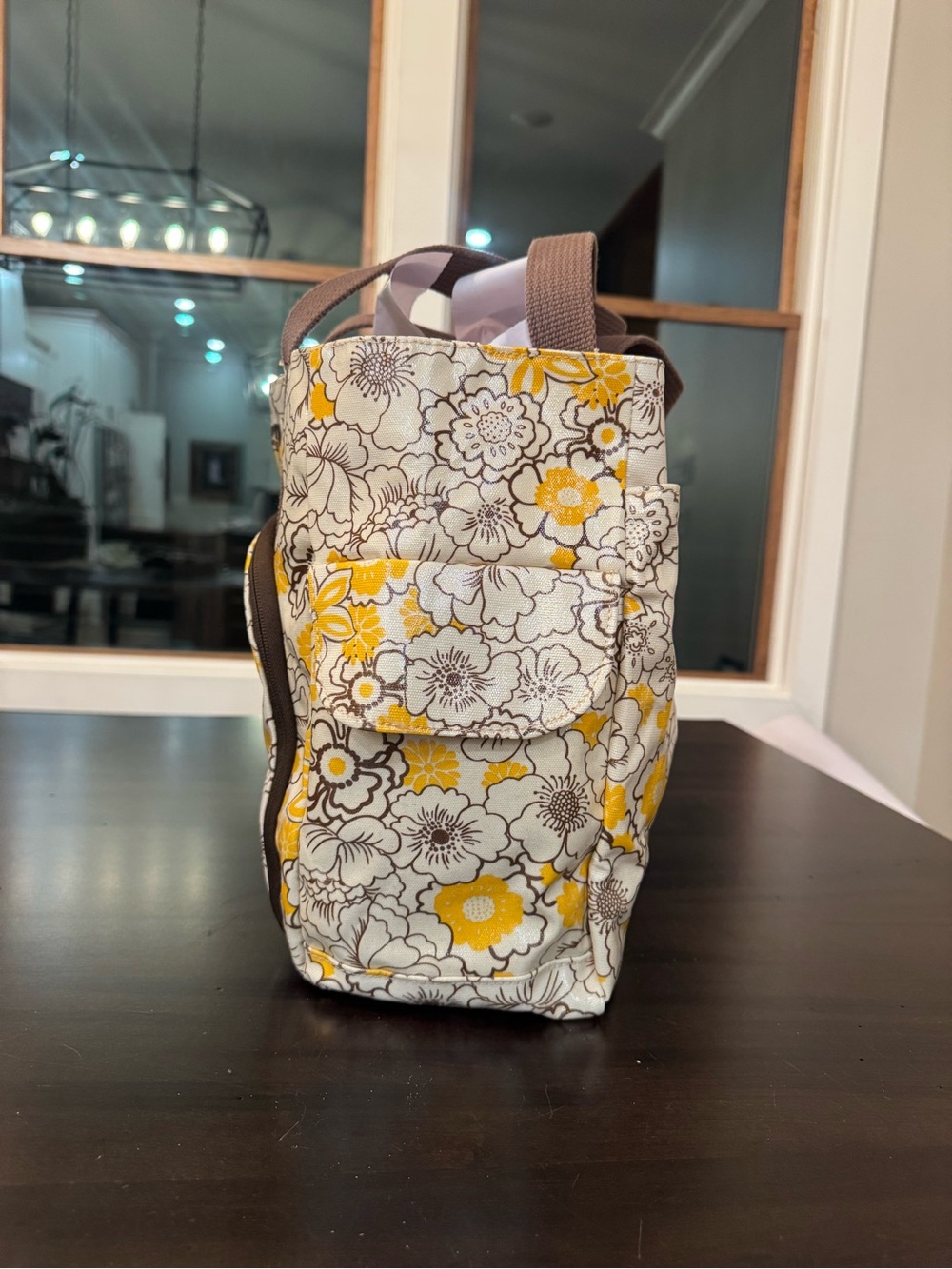 DULUTH Trading Co. Large Waterproof Yellow/Brown Floral Canvas Tote Bag 14X12X9 - Picture 4 of 11